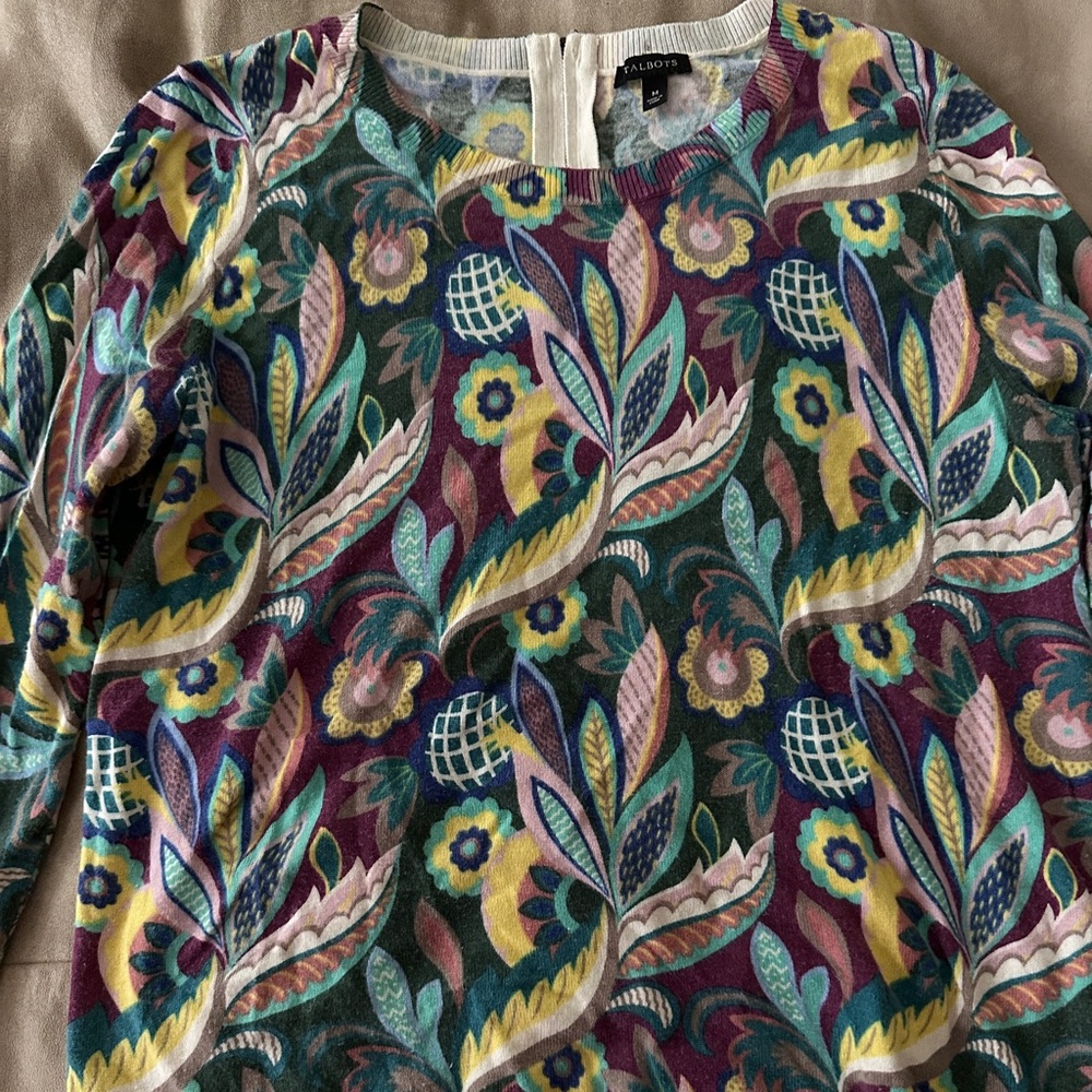 Talbots Multicolor Floral Knit Sweater Size Medium